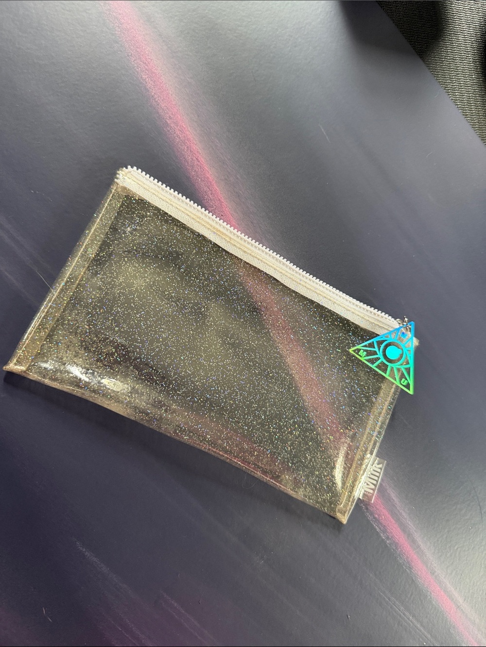 Milk Makeup Clear Glitter Cosmetic Pouch with Holographic Triangle Pull